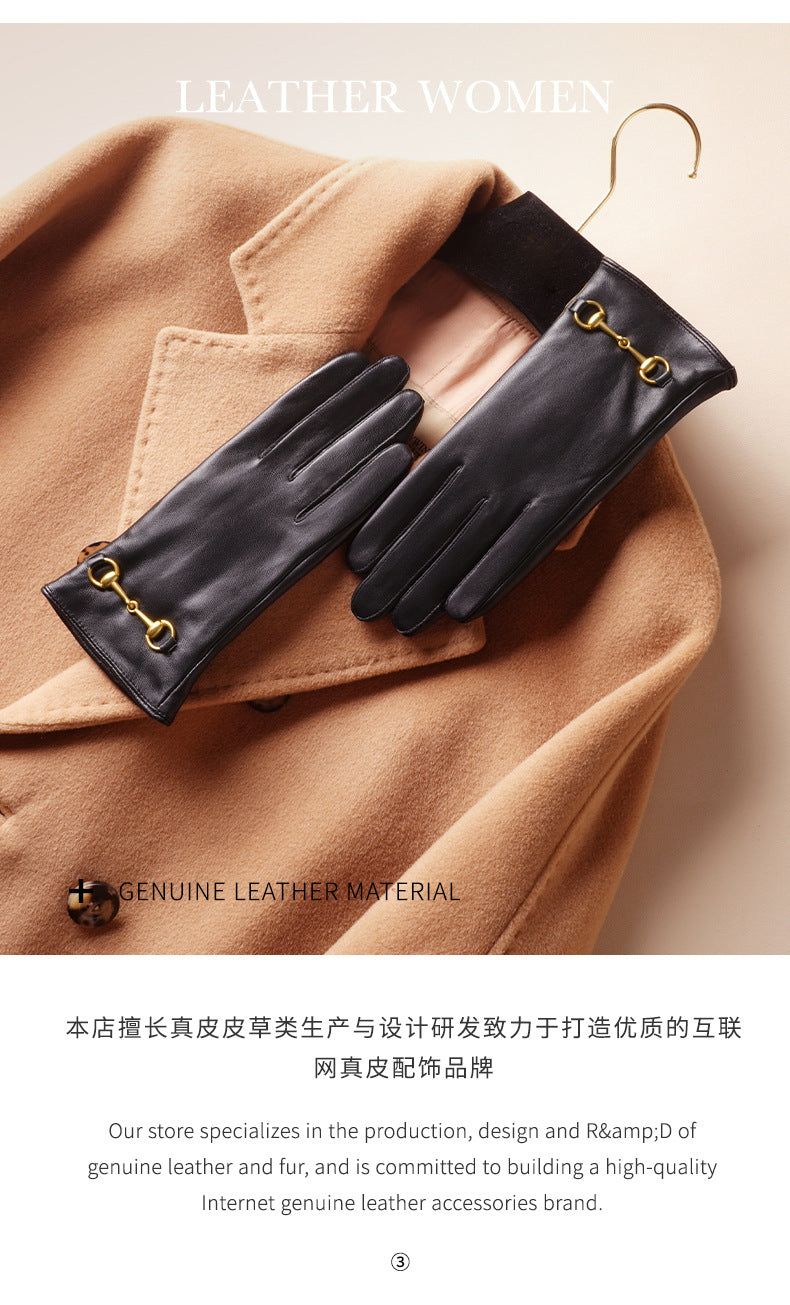 Women's Lambskin Gloves Autumn and Winter fleece-lined Thickened Driving Cycling Cold-proof Warm Touch Screen Hardware Top Layer Sheepskin
