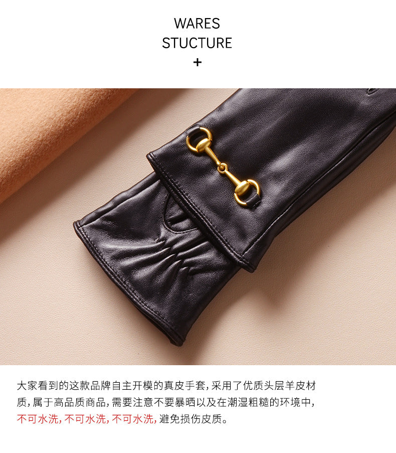 Women's Lambskin Gloves Autumn and Winter fleece-lined Thickened Driving Cycling Cold-proof Warm Touch Screen Hardware Top Layer Sheepskin
