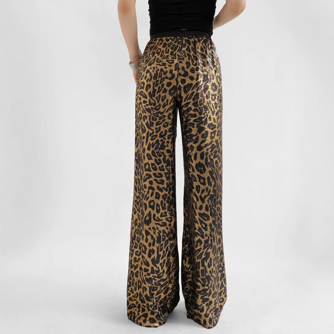 European and American Hot Girls Modern Bronzing American Retro Leopard Print Wide Leg Pants 2025 Summer New Straight Casual Pants for Women