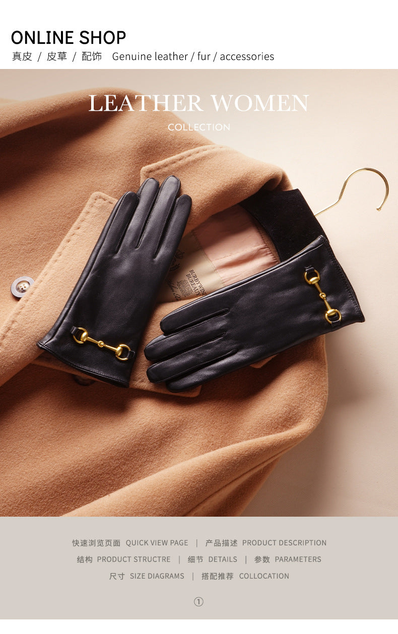 Women's Lambskin Gloves Autumn and Winter fleece-lined Thickened Driving Cycling Cold-proof Warm Touch Screen Hardware Top Layer Sheepskin