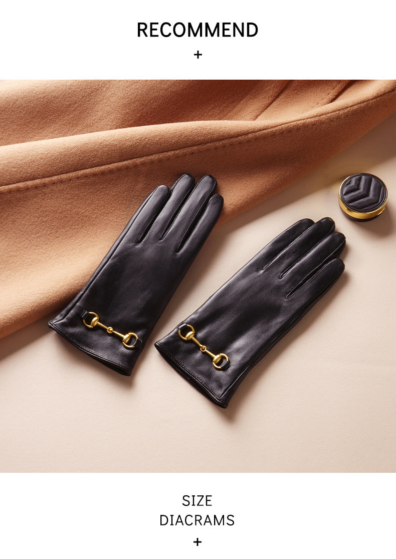 Women's Lambskin Gloves Autumn and Winter fleece-lined Thickened Driving Cycling Cold-proof Warm Touch Screen Hardware Top Layer Sheepskin