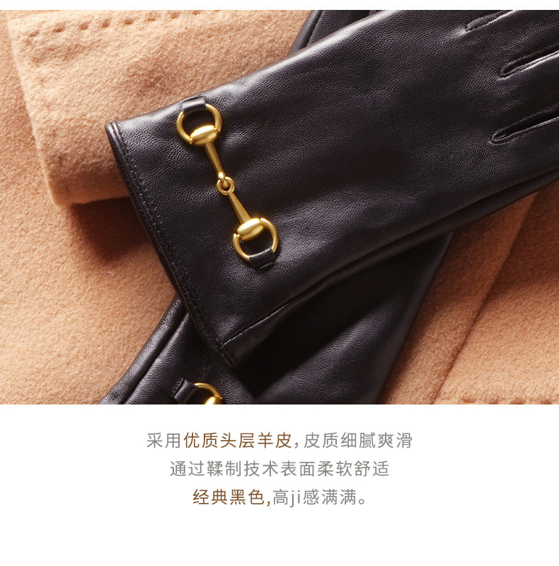 Women's Lambskin Gloves Autumn and Winter fleece-lined Thickened Driving Cycling Cold-proof Warm Touch Screen Hardware Top Layer Sheepskin