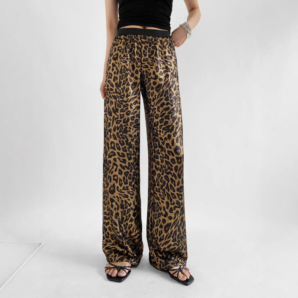 European and American Hot Girls Modern Bronzing American Retro Leopard Print Wide Leg Pants 2025 Summer New Straight Casual Pants for Women