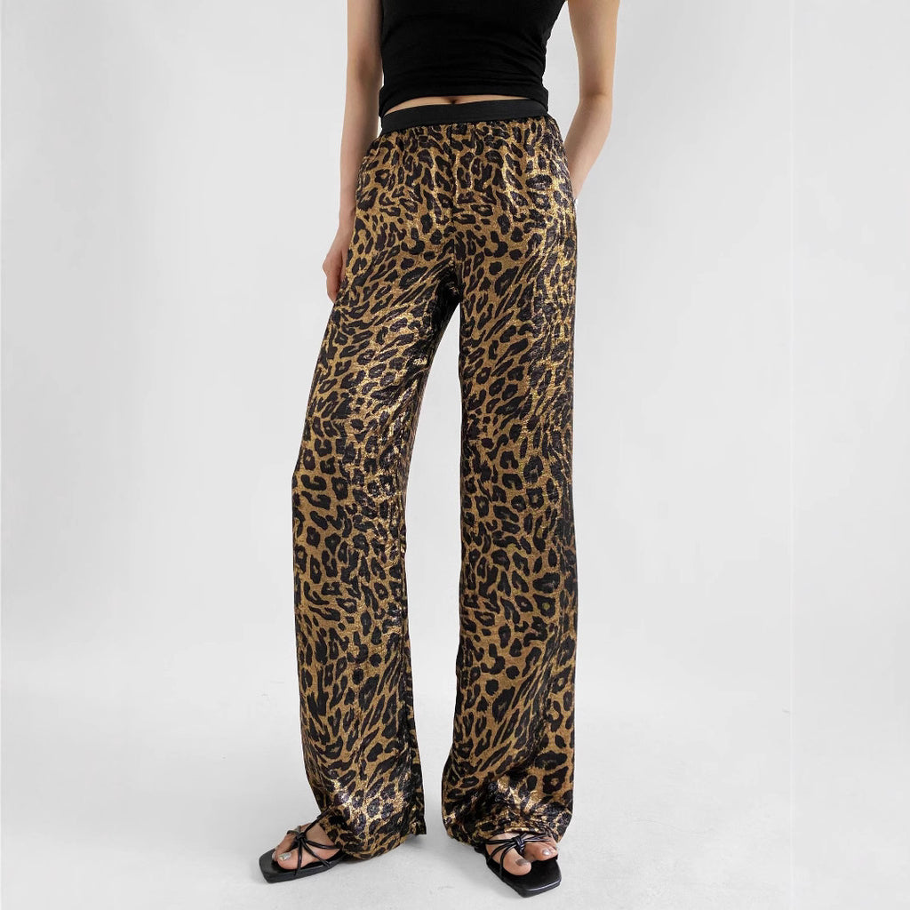 European and American Hot Girls Modern Bronzing American Retro Leopard Print Wide Leg Pants 2025 Summer New Straight Casual Pants for Women