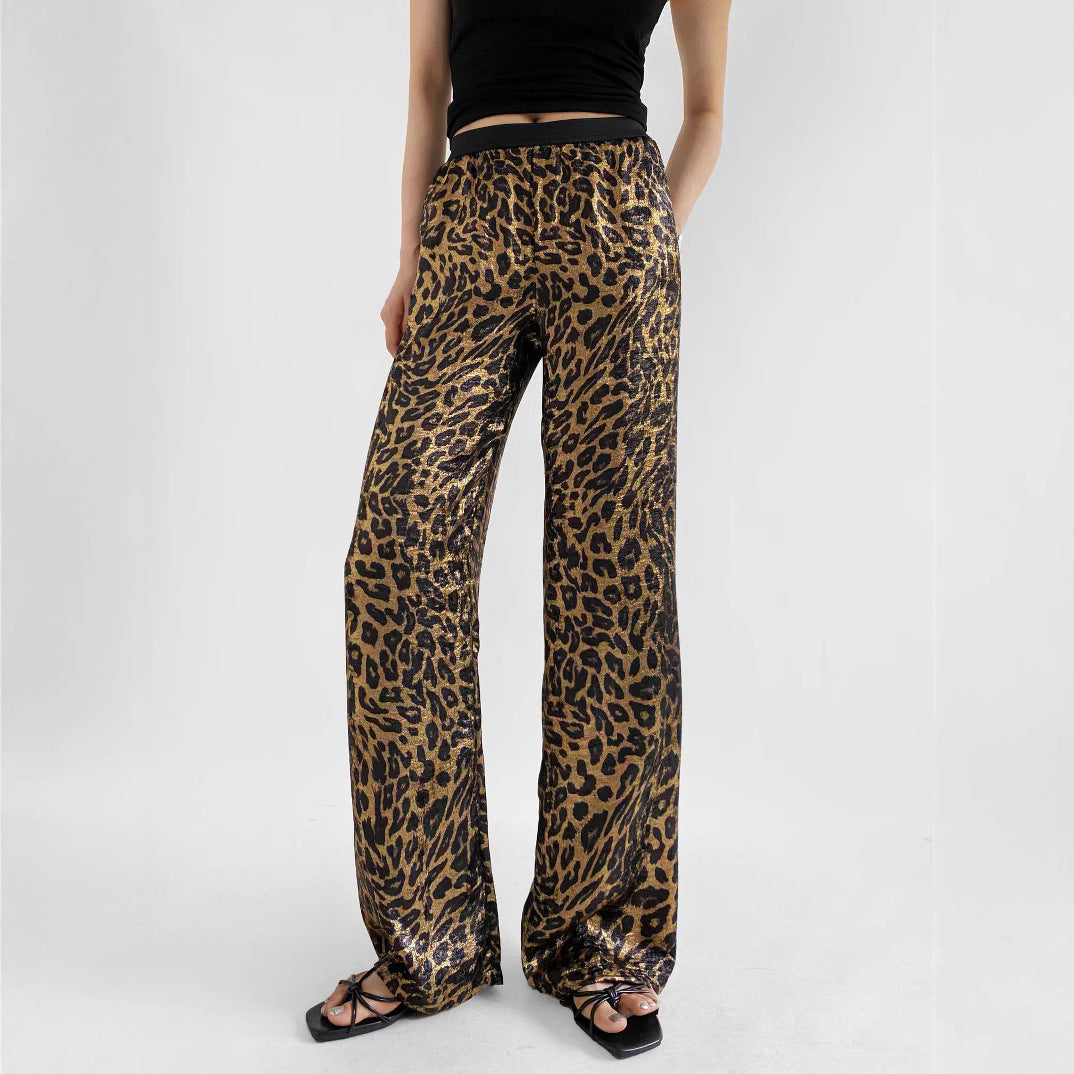 European and American Hot Girls Modern Bronzing American Retro Leopard Print Wide Leg Pants 2025 Summer New Straight Casual Pants for Women