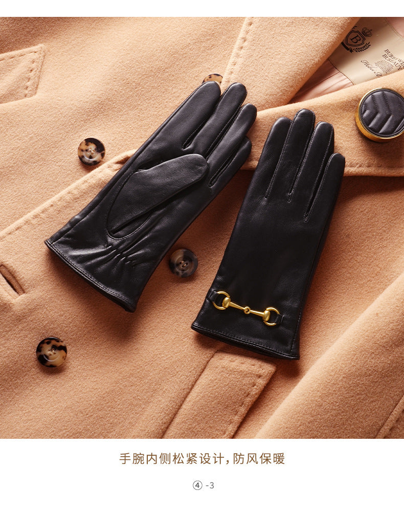 Women's Lambskin Gloves Autumn and Winter fleece-lined Thickened Driving Cycling Cold-proof Warm Touch Screen Hardware Top Layer Sheepskin