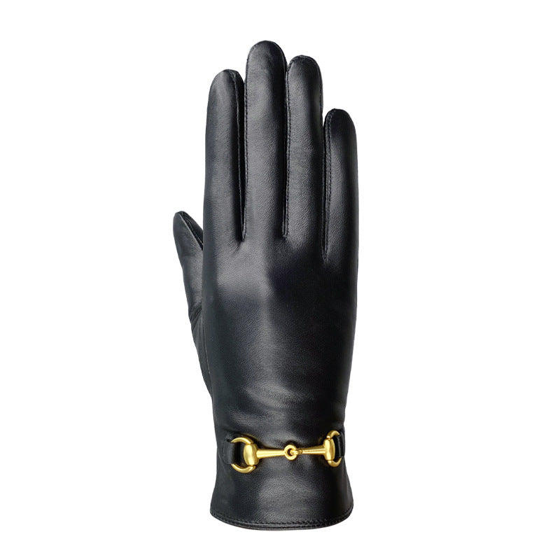 Women's Lambskin Gloves Autumn and Winter fleece-lined Thickened Driving Cycling Cold-proof Warm Touch Screen Hardware Top Layer Sheepskin