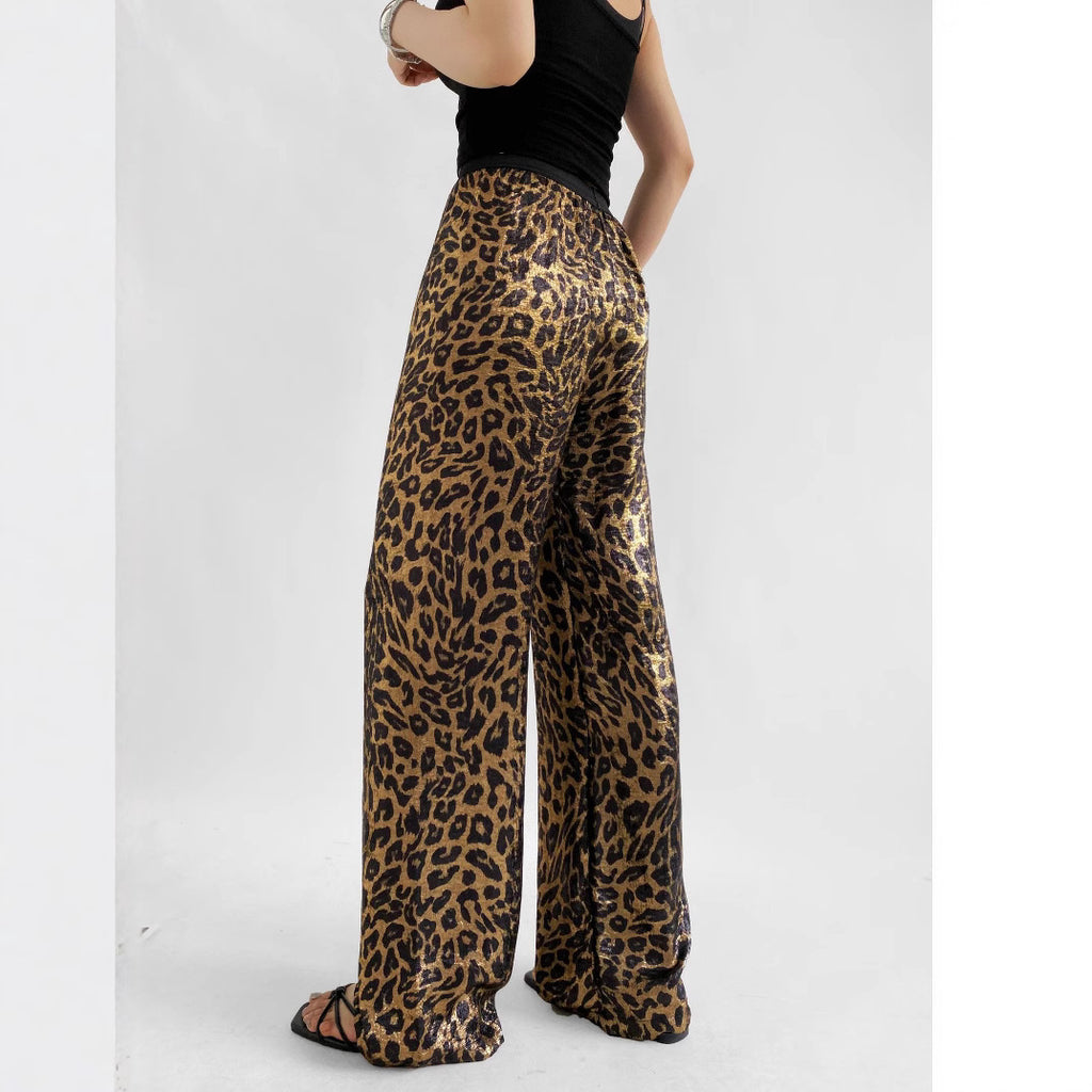 European and American Hot Girls Modern Bronzing American Retro Leopard Print Wide Leg Pants 2025 Summer New Straight Casual Pants for Women