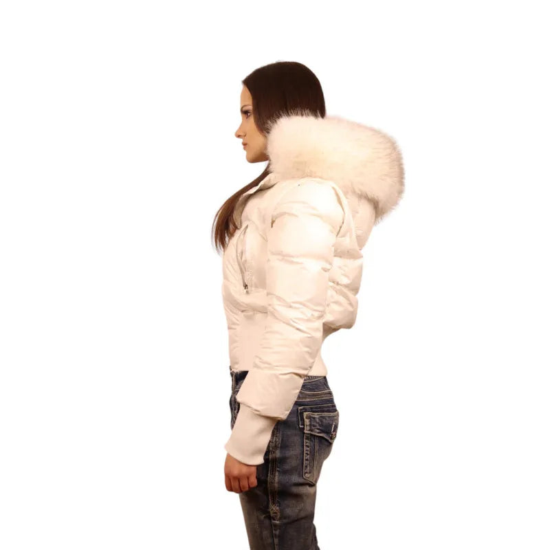 Spicy Girl Winter Jacket Women Winter New European American Solid Color Detachable Fur Collar Waist Cinched Slim Padded Coat