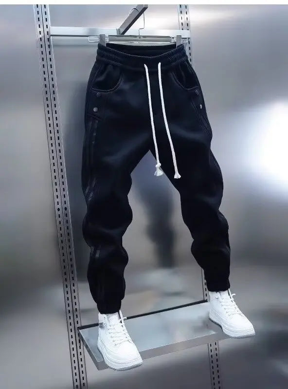 Men's Solid Color Embroidery Sports Sweatpants Trend New 2025 Spring Bunched Foot Pants Elastic Everything Small Foot Pants
