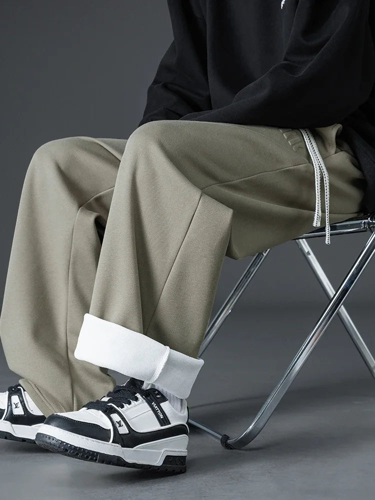 Winter Thick Warm Fleece Sweatpants Men Wide Leg Baggy Track Pants Casual Cotton Joggers Straight Thermal Trousers Big Size 8XL
