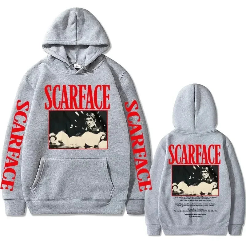 90s Retro Movie "Scarface" Tony Montana Hoodie Men's Casual Vintage Pullover Hip-Hop Style Unisex Sportswear Sweatshirt