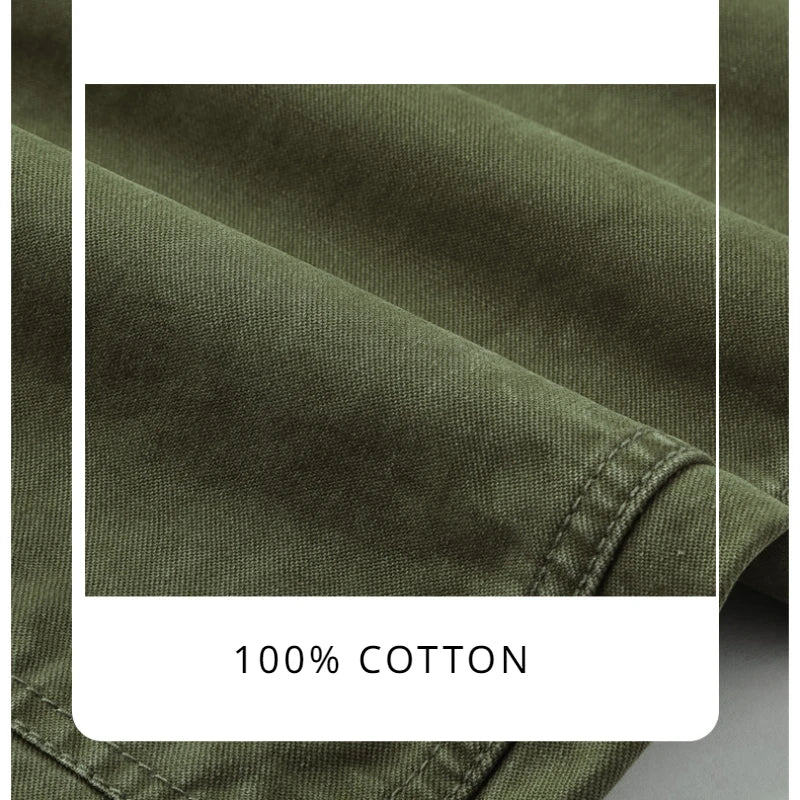 Spring New Casual Cargo 100% Cotton Pants for Men Vintage Big Pocket Trousers Streetwear Men ATZ647