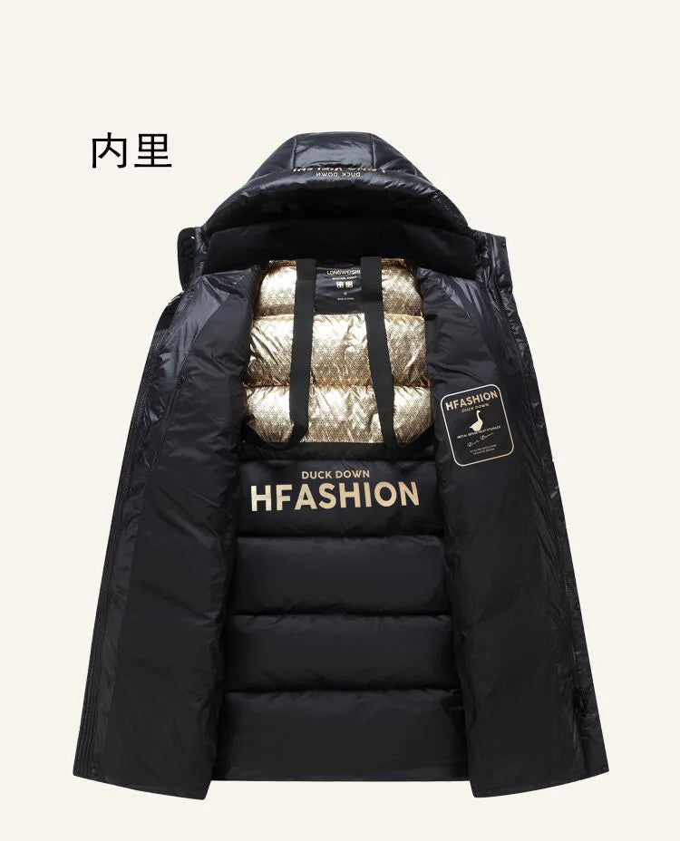 New Long Black White Duck Down Coats Men Knee Length Thickened Warm Unisex Winter Puffer Jackets Men and Women Outerwear JK-063