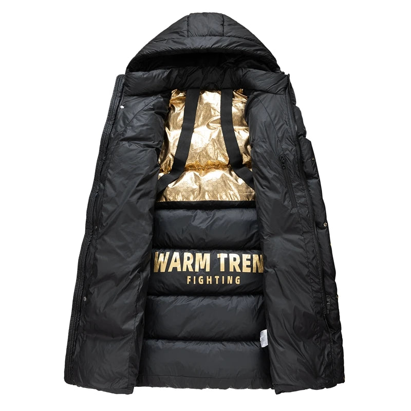Men's Hooded Puffer Long Style Jacket Coat Trendy Classic Black Warm Thick Parka Jacket Winter Outdoor Casual Daily Outerwear