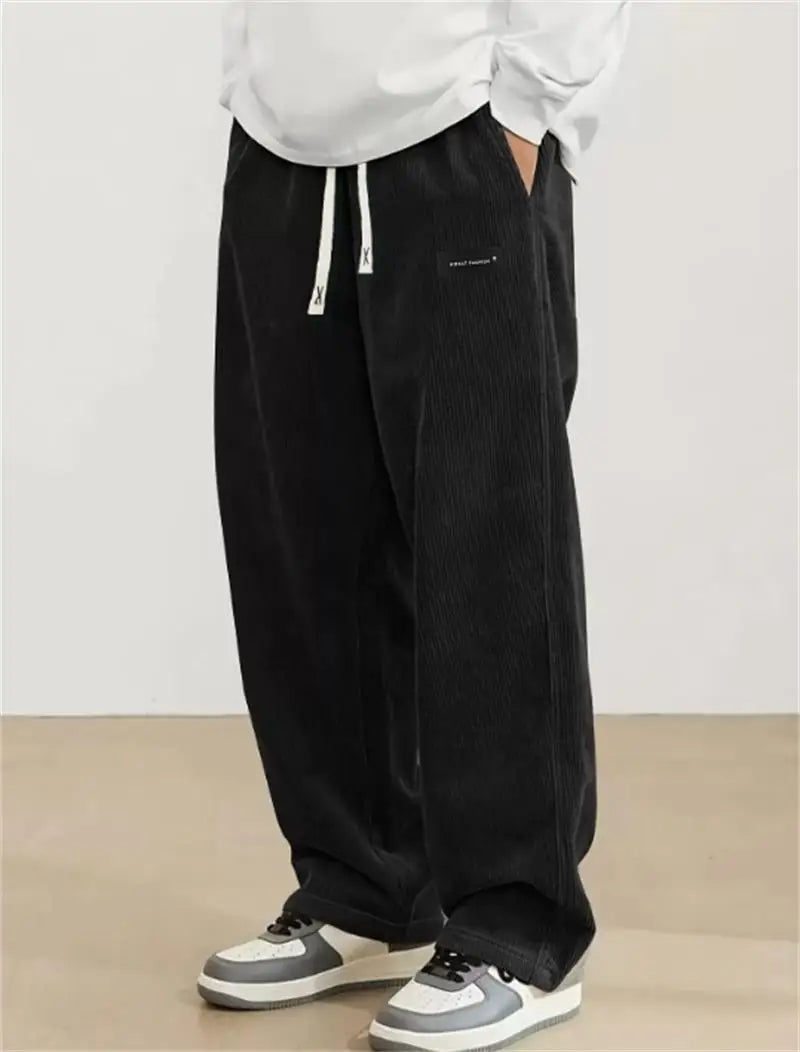 2026 spring autumn Men Casual Loose Drawstring Pants Fashion Sweatpants solid-color Corduroy trousers jogger training men Pants