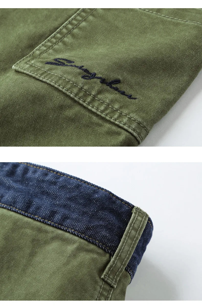 Spring New Casual Cargo 100% Cotton Pants for Men Vintage Big Pocket Trousers Streetwear Men ATZ647