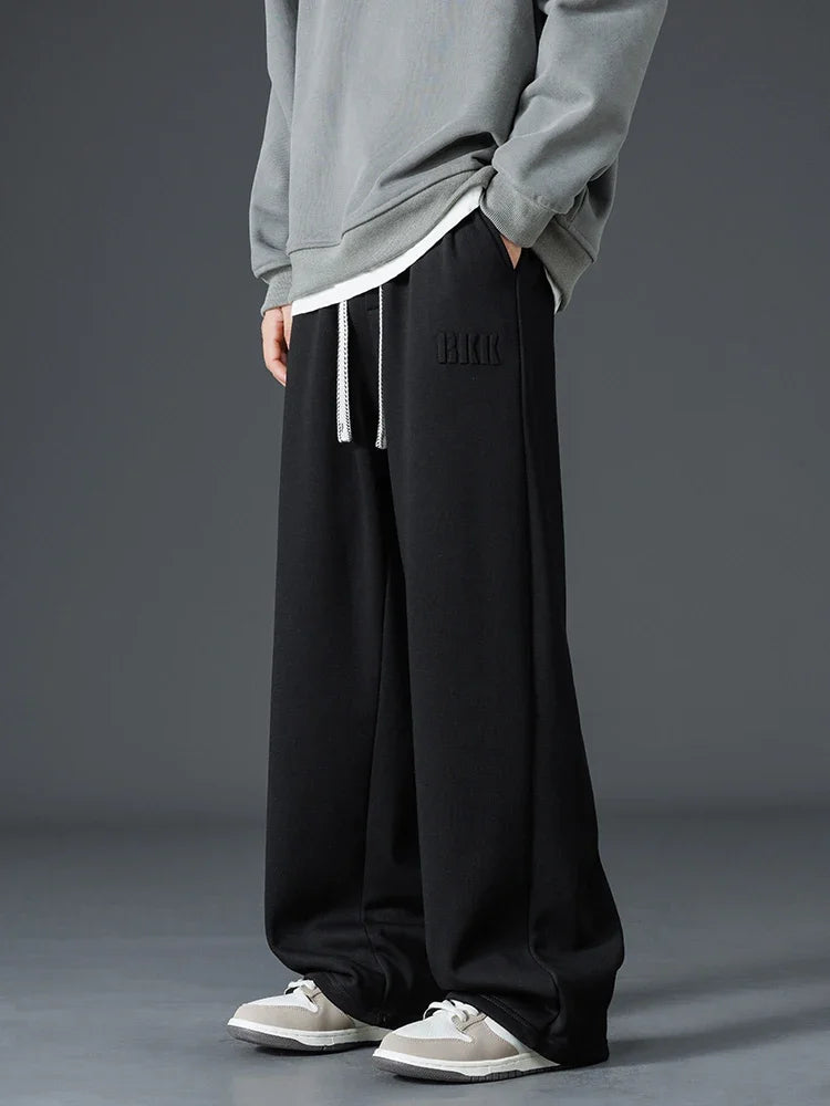 Winter Thick Warm Fleece Sweatpants Men Wide Leg Baggy Track Pants Casual Cotton Joggers Straight Thermal Trousers Big Size 8XL