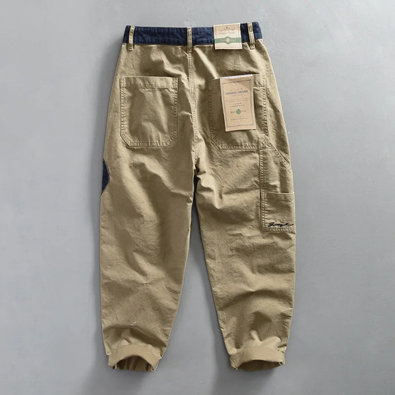 Spring New Casual Cargo 100% Cotton Pants for Men Vintage Big Pocket Trousers Streetwear Men ATZ647