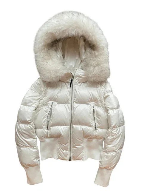 Spicy Girl Winter Jacket Women Winter New European American Solid Color Detachable Fur Collar Waist Cinched Slim Padded Coat
