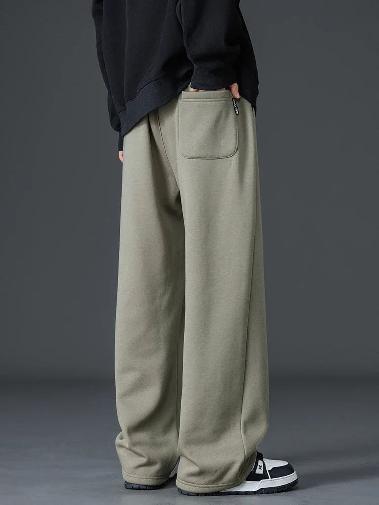 Winter Thick Warm Fleece Sweatpants Men Wide Leg Baggy Track Pants Casual Cotton Joggers Straight Thermal Trousers Big Size 8XL