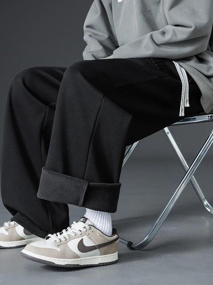 Winter Thick Warm Fleece Sweatpants Men Wide Leg Baggy Track Pants Casual Cotton Joggers Straight Thermal Trousers Big Size 8XL