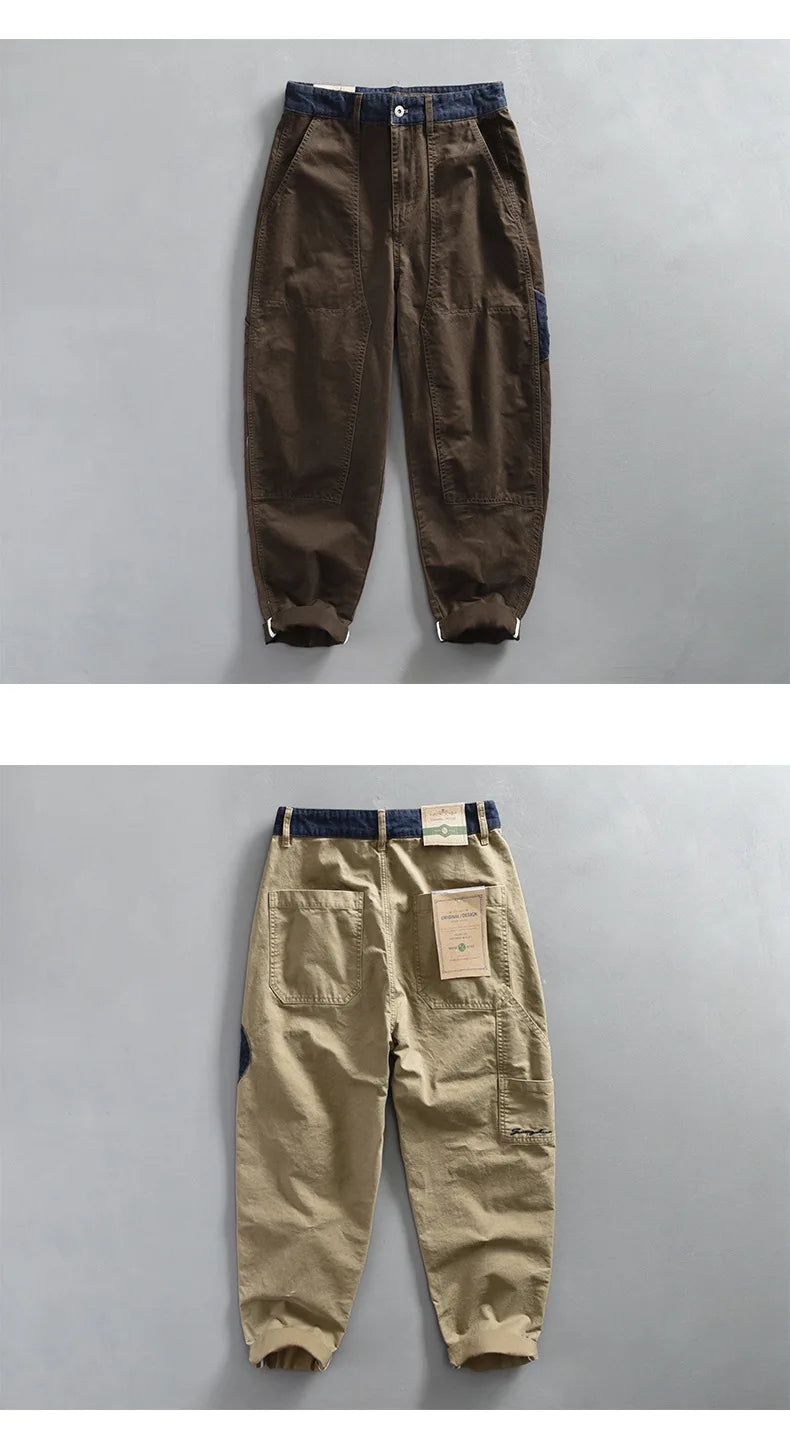 Spring New Casual Cargo 100% Cotton Pants for Men Vintage Big Pocket Trousers Streetwear Men ATZ647