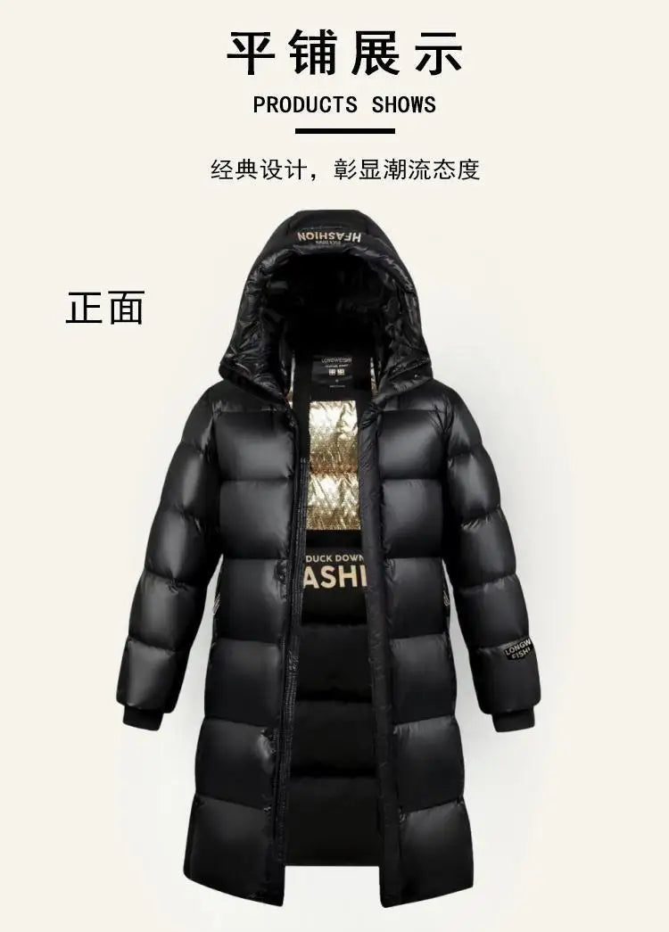 New Long Black White Duck Down Coats Men Knee Length Thickened Warm Unisex Winter Puffer Jackets Men and Women Outerwear JK-063