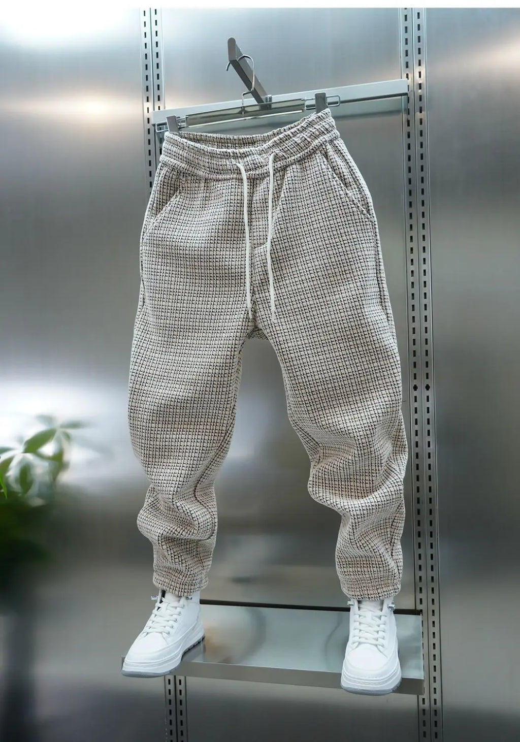 Fleece-lined Warm Plaid Pants Outdoor Casual Harem Pants Jogger Trousers Luxury Brand Men Clothing