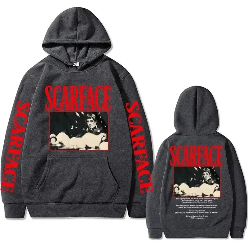 90s Retro Movie "Scarface" Tony Montana Hoodie Men's Casual Vintage Pullover Hip-Hop Style Unisex Sportswear Sweatshirt