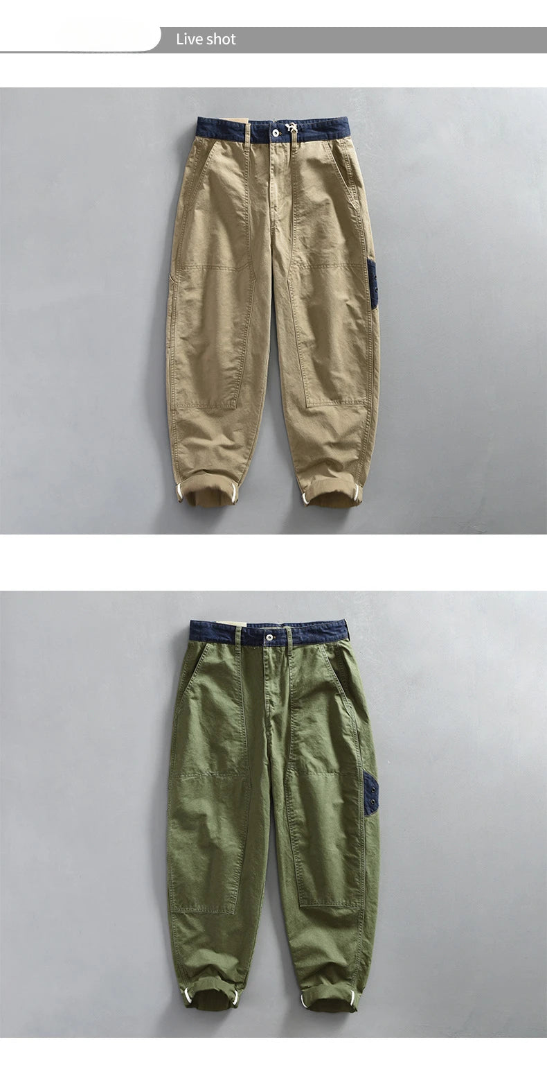 Spring New Casual Cargo 100% Cotton Pants for Men Vintage Big Pocket Trousers Streetwear Men ATZ647
