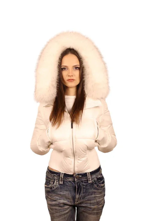 Spicy Girl Winter Jacket Women Winter New European American Solid Color Detachable Fur Collar Waist Cinched Slim Padded Coat