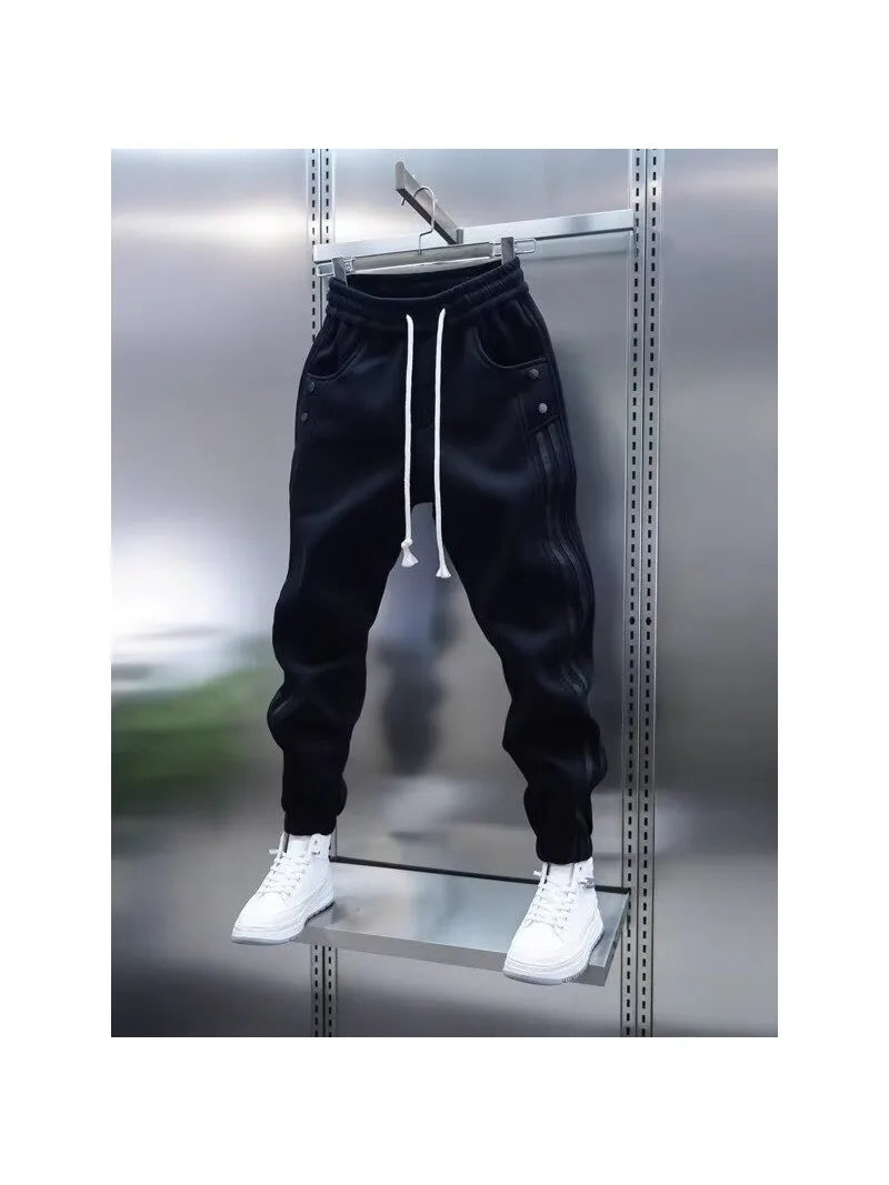 Men's Solid Color Embroidery Sports Sweatpants Trend New 2025 Spring Bunched Foot Pants Elastic Everything Small Foot Pants