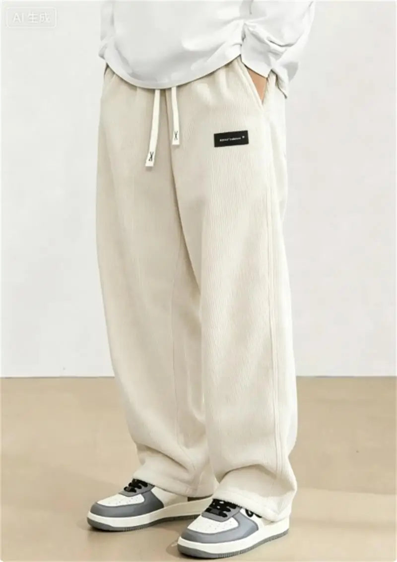 2026 spring autumn Men Casual Loose Drawstring Pants Fashion Sweatpants solid-color Corduroy trousers jogger training men Pants