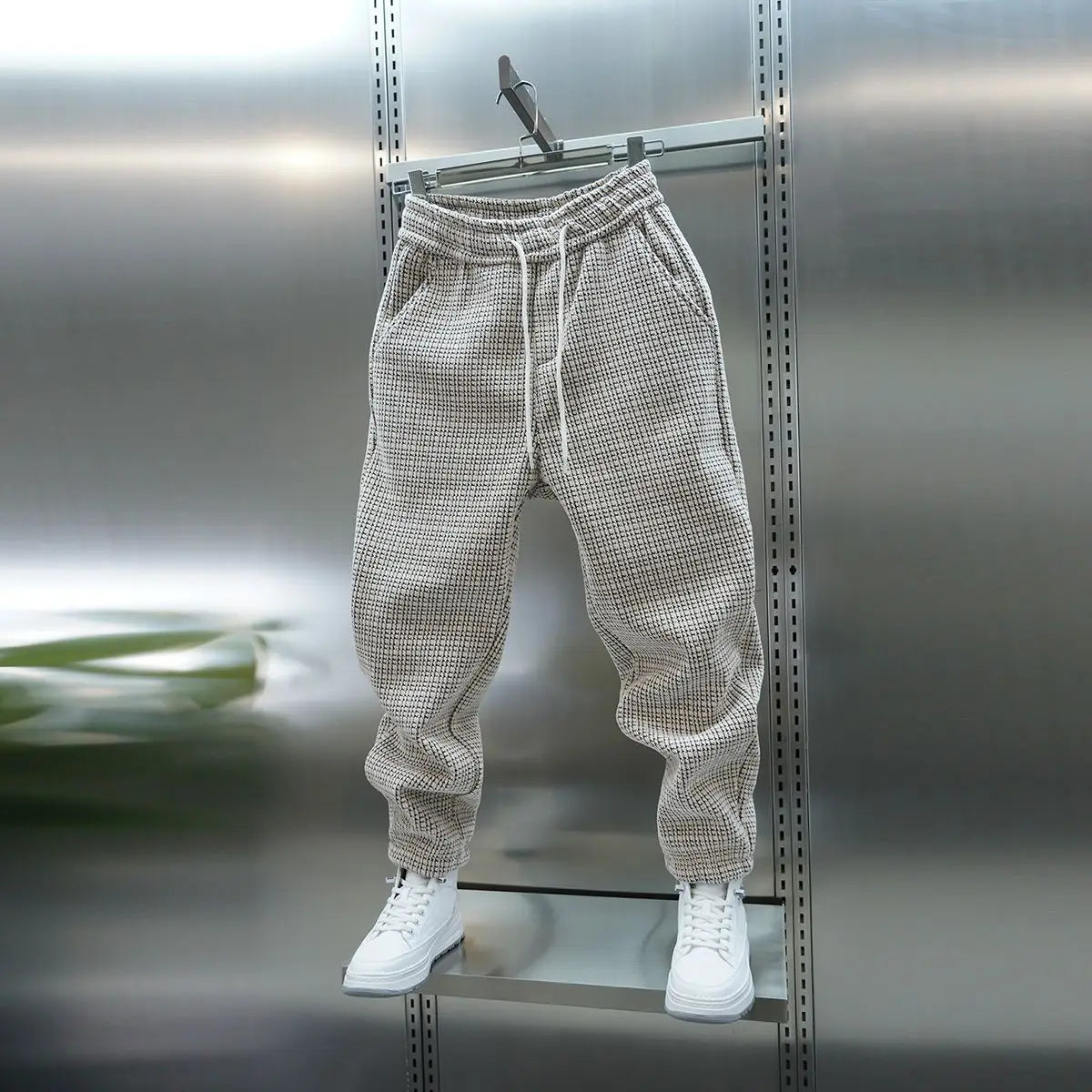 Fleece-lined Warm Plaid Pants Outdoor Casual Harem Pants Jogger Trousers Luxury Brand Men Clothing