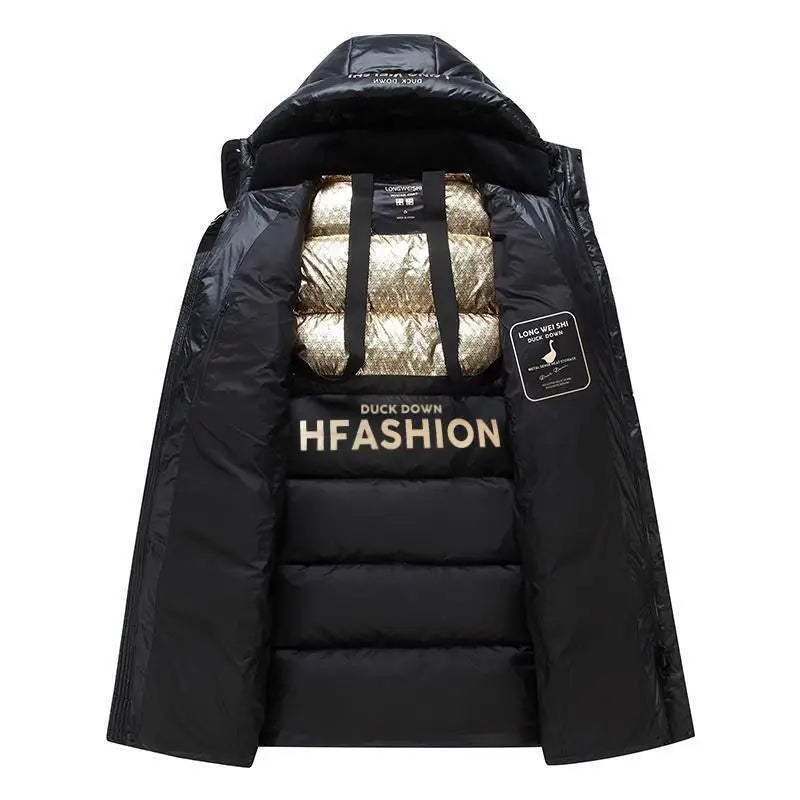 New Long Black White Duck Down Coats Men Knee Length Thickened Warm Unisex Winter Puffer Jackets Men and Women Outerwear JK-063