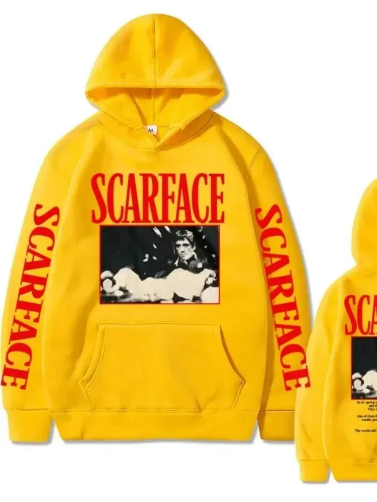 90s Retro Movie "Scarface" Tony Montana Hoodie Men's Casual Vintage Pullover Hip-Hop Style Unisex Sportswear Sweatshirt
