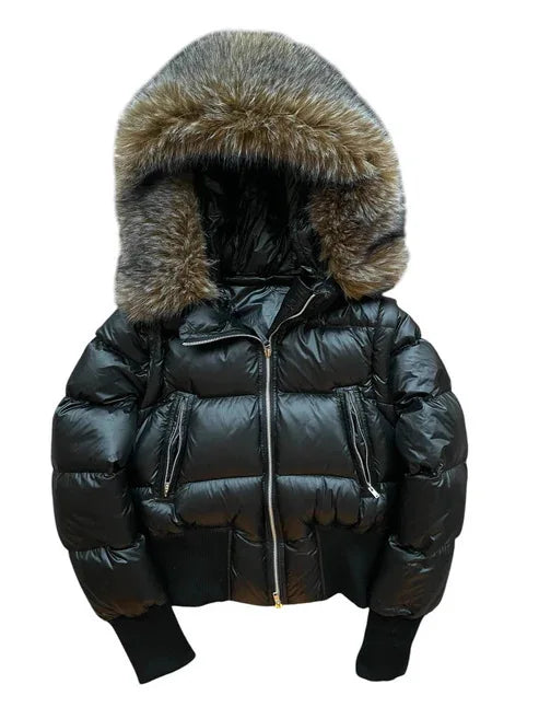 Spicy Girl Winter Jacket Women Winter New European American Solid Color Detachable Fur Collar Waist Cinched Slim Padded Coat