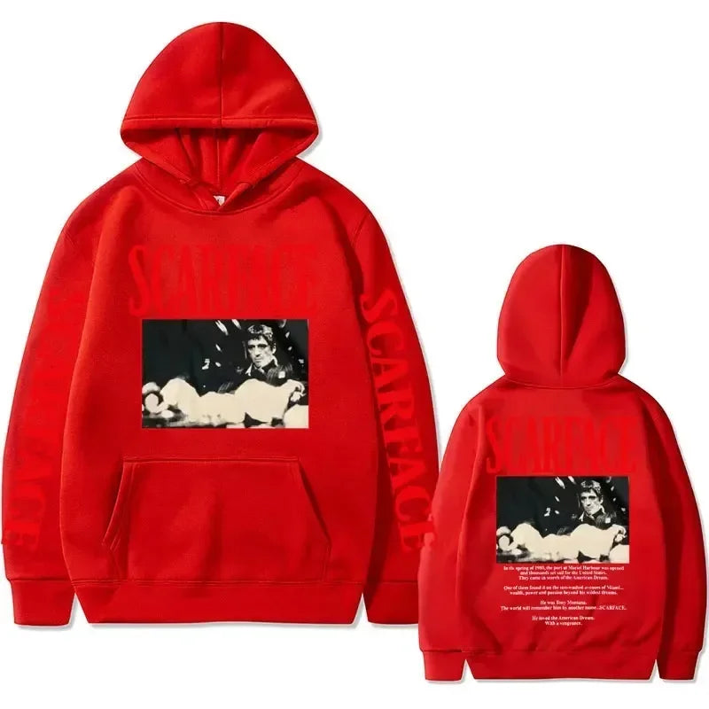 90s Retro Movie "Scarface" Tony Montana Hoodie Men's Casual Vintage Pullover Hip-Hop Style Unisex Sportswear Sweatshirt