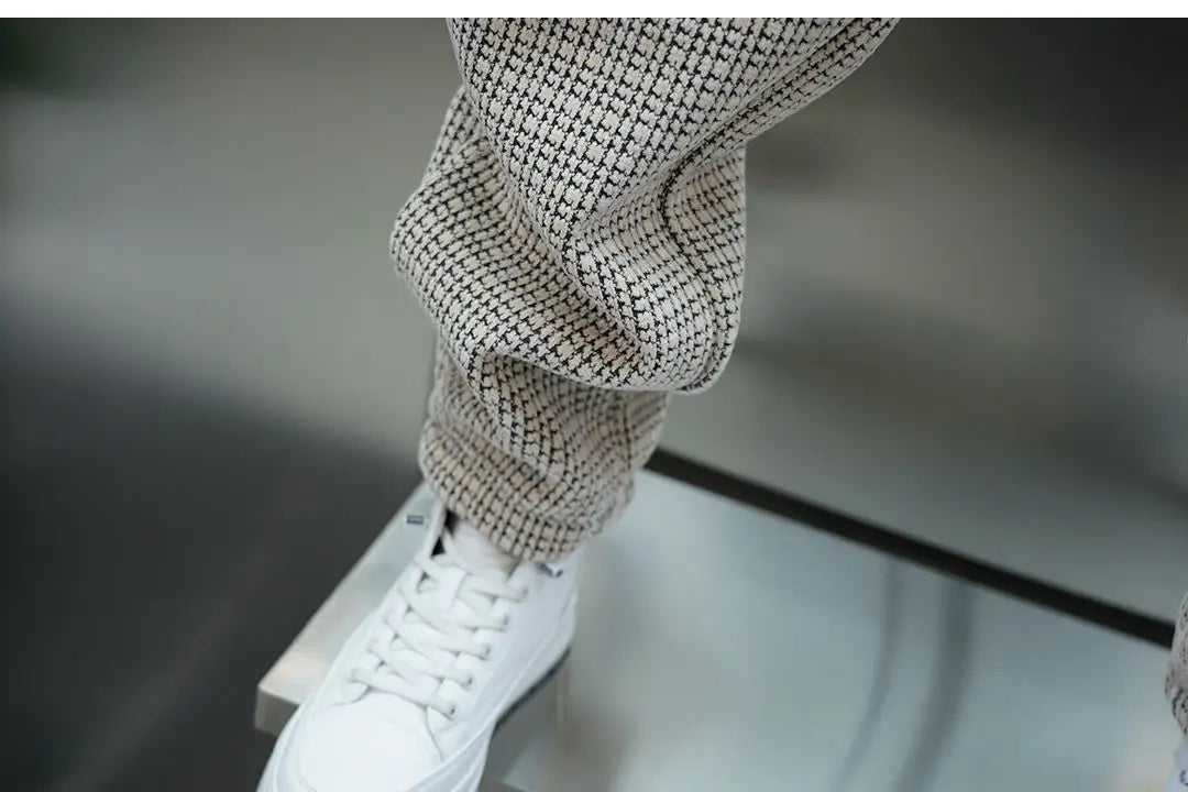 Fleece-lined Warm Plaid Pants Outdoor Casual Harem Pants Jogger Trousers Luxury Brand Men Clothing