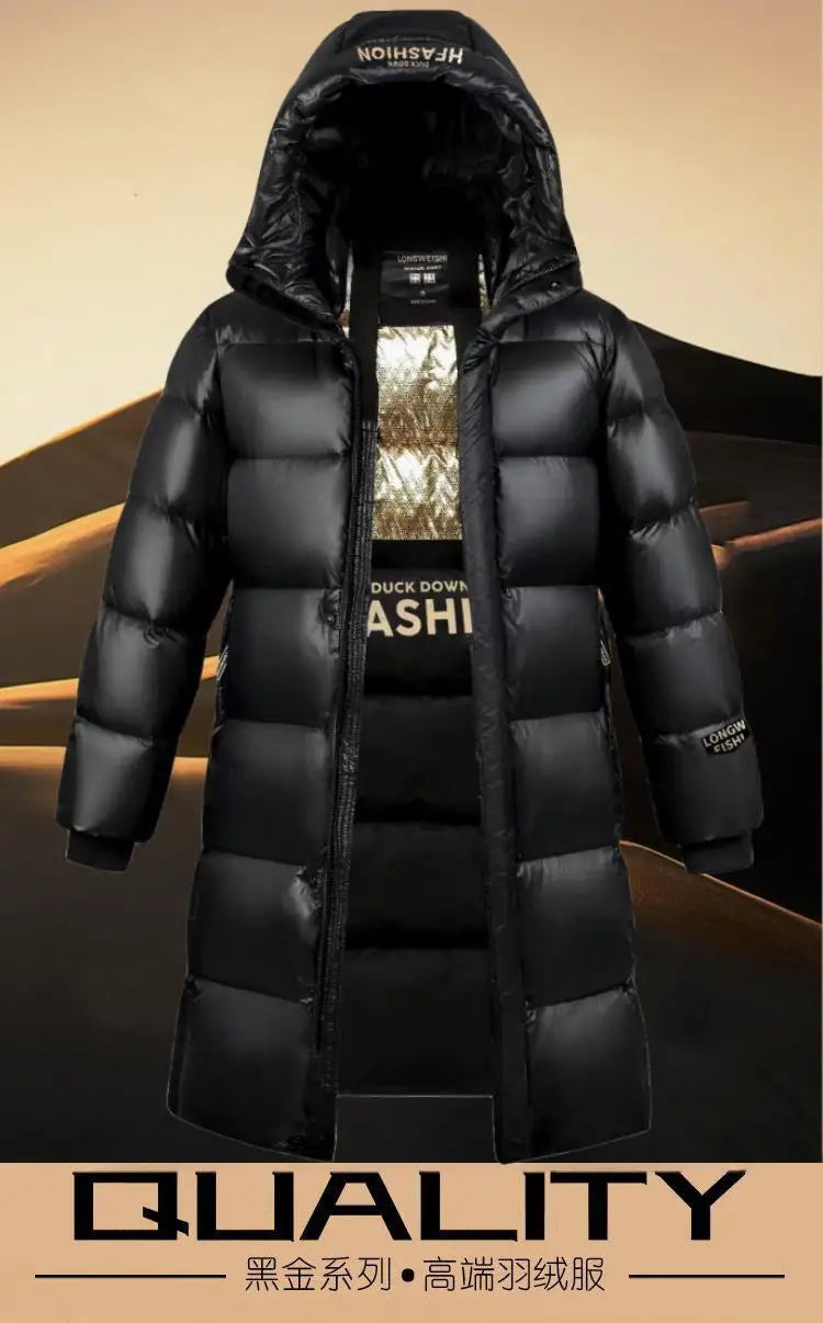 New Long Black White Duck Down Coats Men Knee Length Thickened Warm Unisex Winter Puffer Jackets Men and Women Outerwear JK-063
