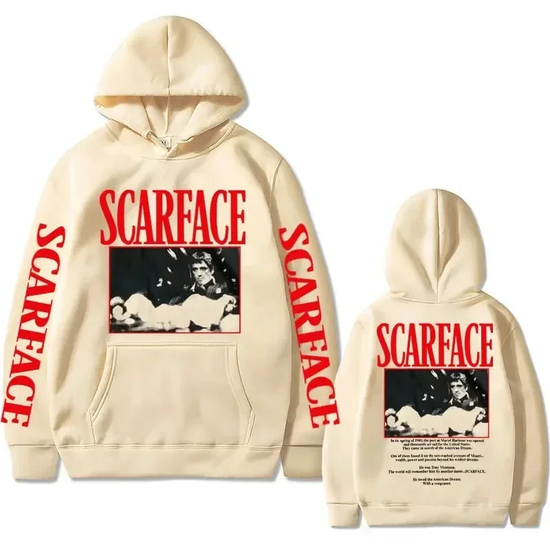 90s Retro Movie "Scarface" Tony Montana Hoodie Men's Casual Vintage Pullover Hip-Hop Style Unisex Sportswear Sweatshirt