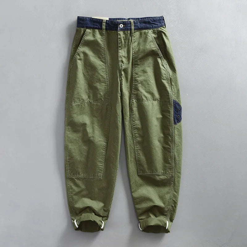 Spring New Casual Cargo 100% Cotton Pants for Men Vintage Big Pocket Trousers Streetwear Men ATZ647