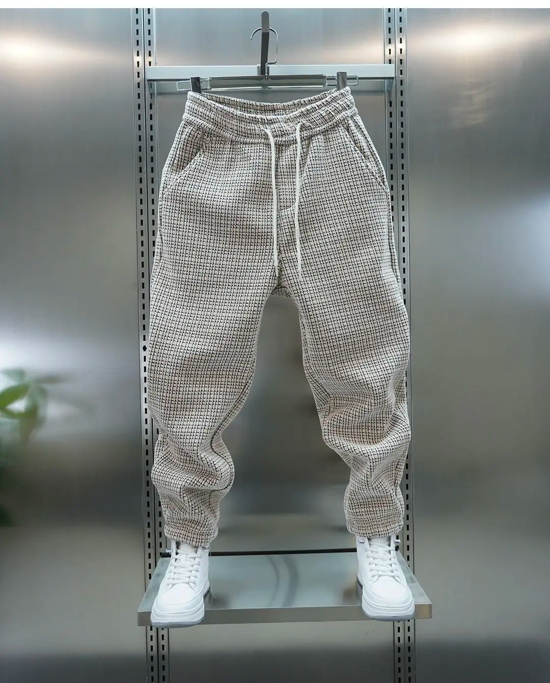 Fleece-lined Warm Plaid Pants Outdoor Casual Harem Pants Jogger Trousers Luxury Brand Men Clothing