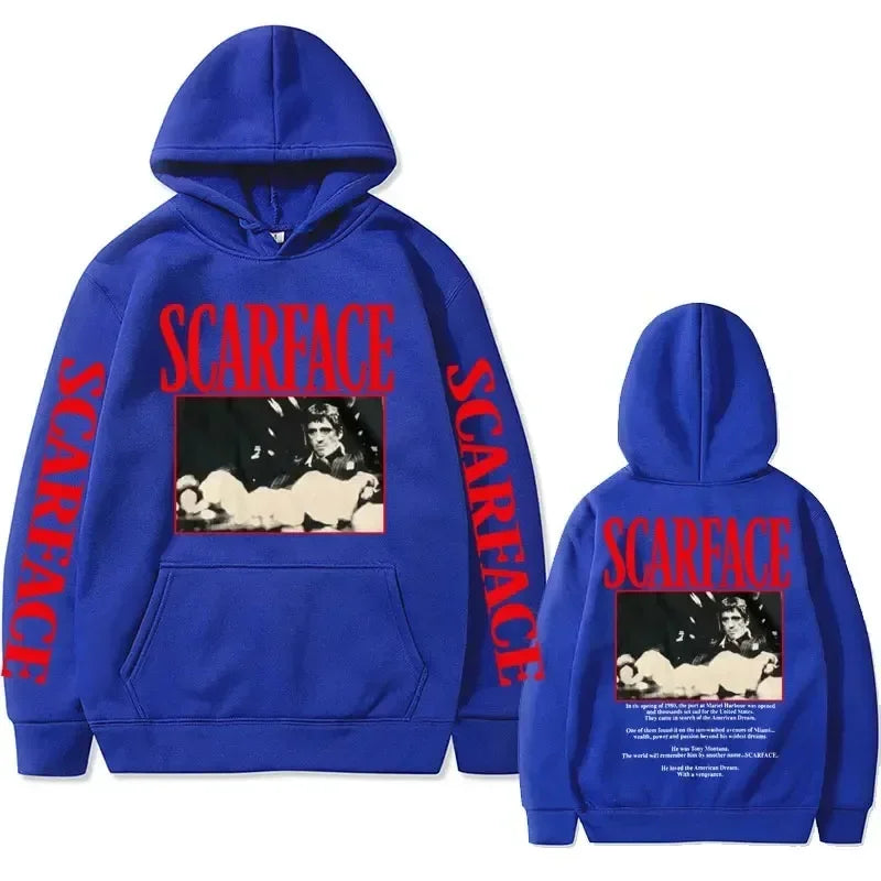 90s Retro Movie "Scarface" Tony Montana Hoodie Men's Casual Vintage Pullover Hip-Hop Style Unisex Sportswear Sweatshirt
