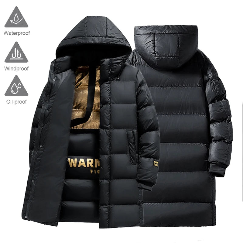 Men's Hooded Puffer Long Style Jacket Coat Trendy Classic Black Warm Thick Parka Jacket Winter Outdoor Casual Daily Outerwear