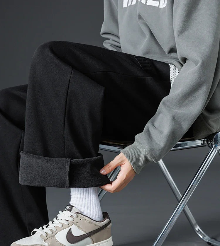 Winter Thick Warm Fleece Sweatpants Men Wide Leg Baggy Track Pants Casual Cotton Joggers Straight Thermal Trousers Big Size 8XL