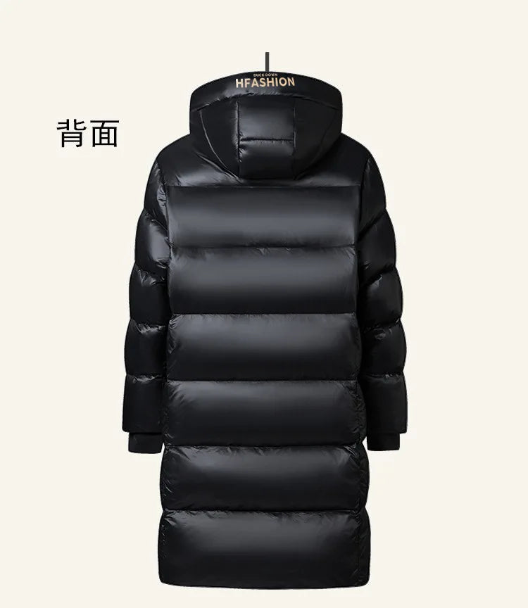 New Long Black White Duck Down Coats Men Knee Length Thickened Warm Unisex Winter Puffer Jackets Men and Women Outerwear JK-063