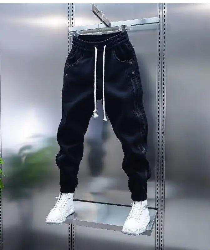 Men's Solid Color Embroidery Sports Sweatpants Trend New 2025 Spring Bunched Foot Pants Elastic Everything Small Foot Pants