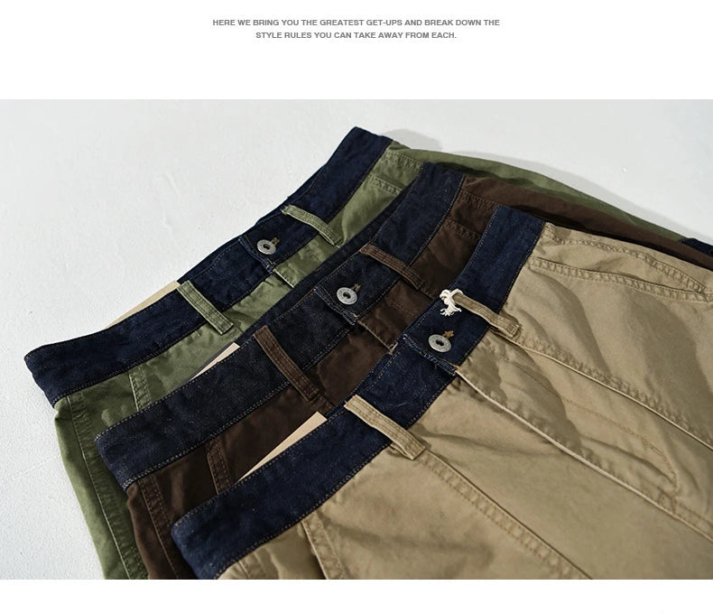 Spring New Casual Cargo 100% Cotton Pants for Men Vintage Big Pocket Trousers Streetwear Men ATZ647